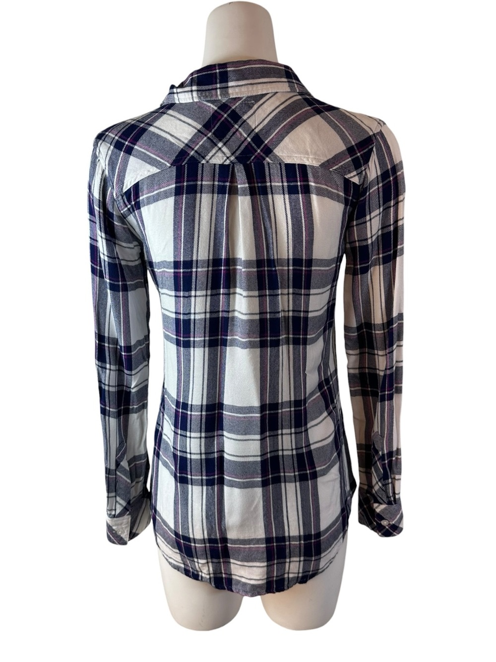 Rails Hunter Plaid Flannel Shirt White Navy Orchid XS - Picture 2 of 8